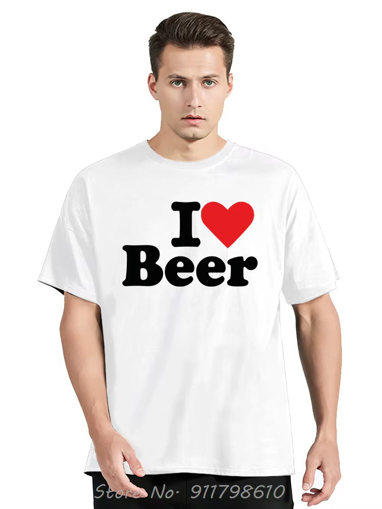 Drôle j'aime la bière coeur rouge vêtements pour hommes mode décontracté surdimensionné T-shirt boire Fitness