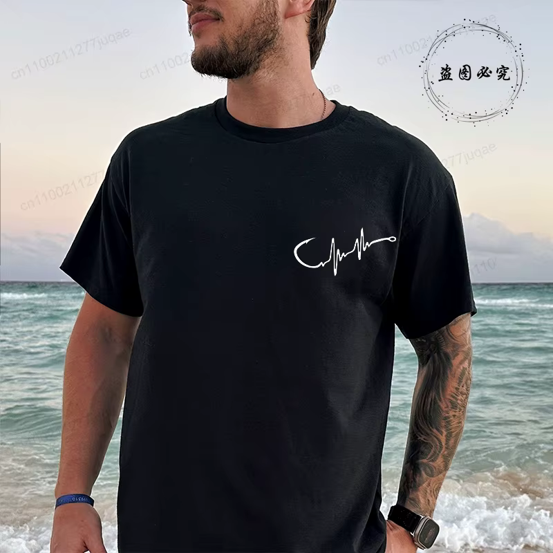 T-shirt graphique de pêche pour homme noir avec imprimé pêcheur devant et derrière – T-shirt d'été pour pêcheur – Hauts personnalisés pour homme
