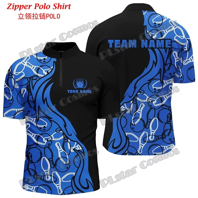 Nom personnalisé Bowling Team Jersey 3D imprimé mode hommes quart de fermeture éclair Polo été unisexe décontracté Zip