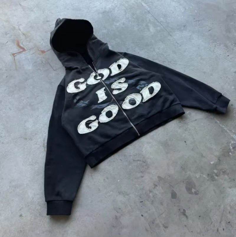 Sweat à capuche zippé surdimensionné brodé pour hommes et femmes