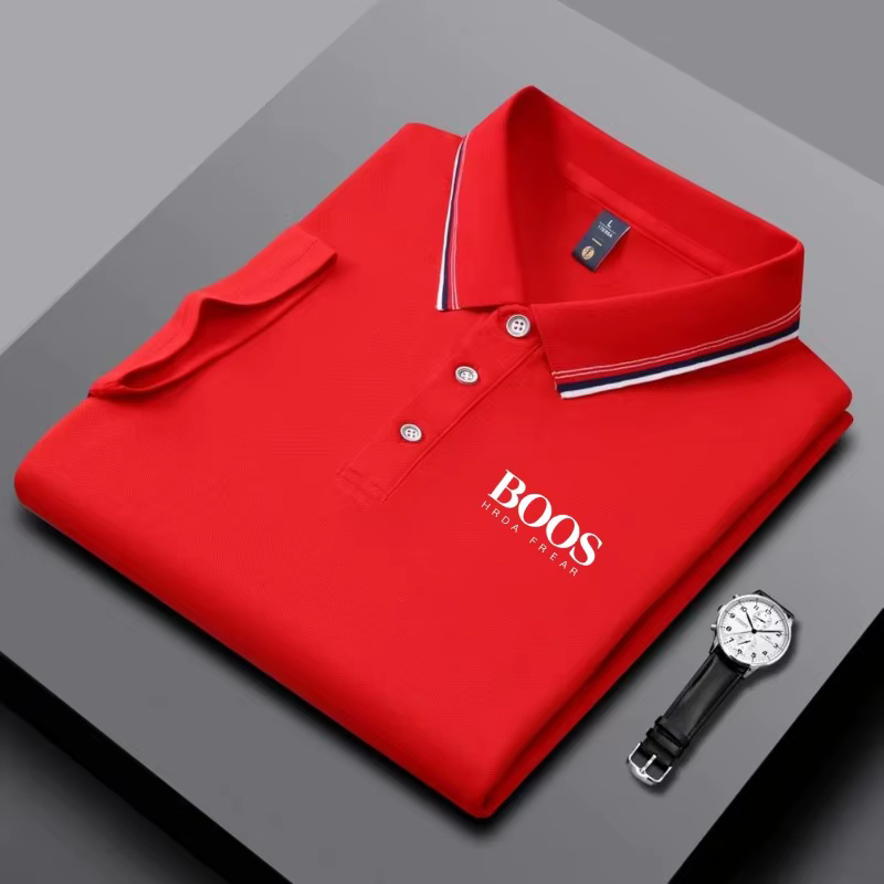 Polo homme business casual à col rayé et imprimé lettres