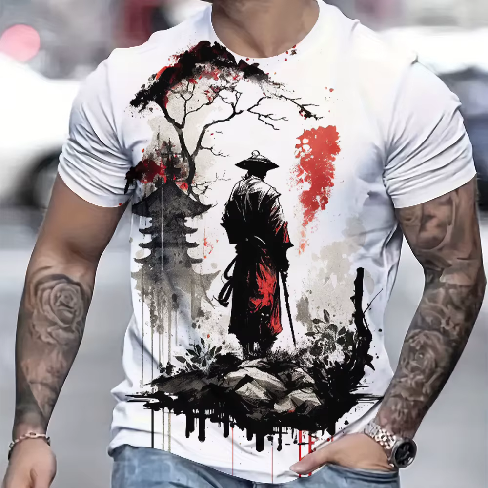 T-Shirt à Manches Courtes et Col Rond pour Homme