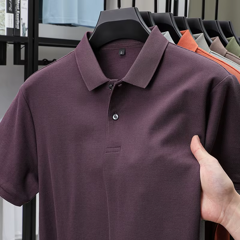 Haut de gamme 100% coton hommes manches courtes polo shirt revers top été nouveau affaires respirant t t