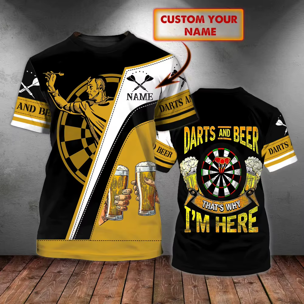 Personnalisé avec nom fléchette et bière 3D partout imprimé été hommes T-shirt Dart amant