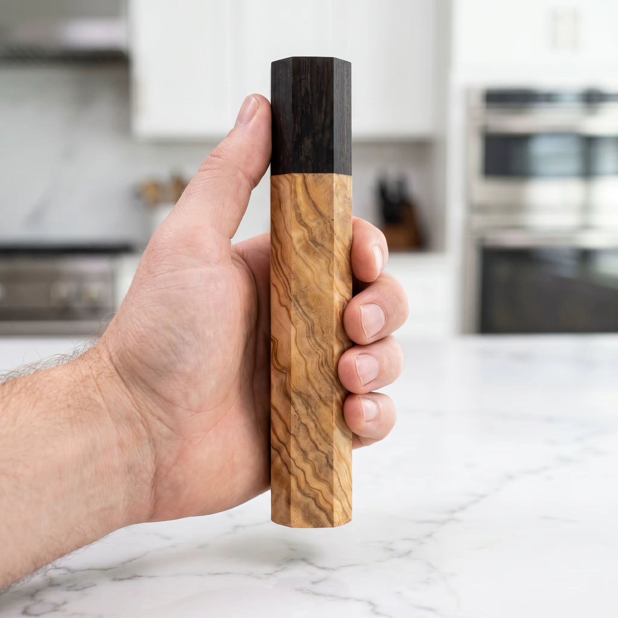 Couteau de cuisine octogonal japonais, manche DIY - Ébène et bois d'olivier assemblés
