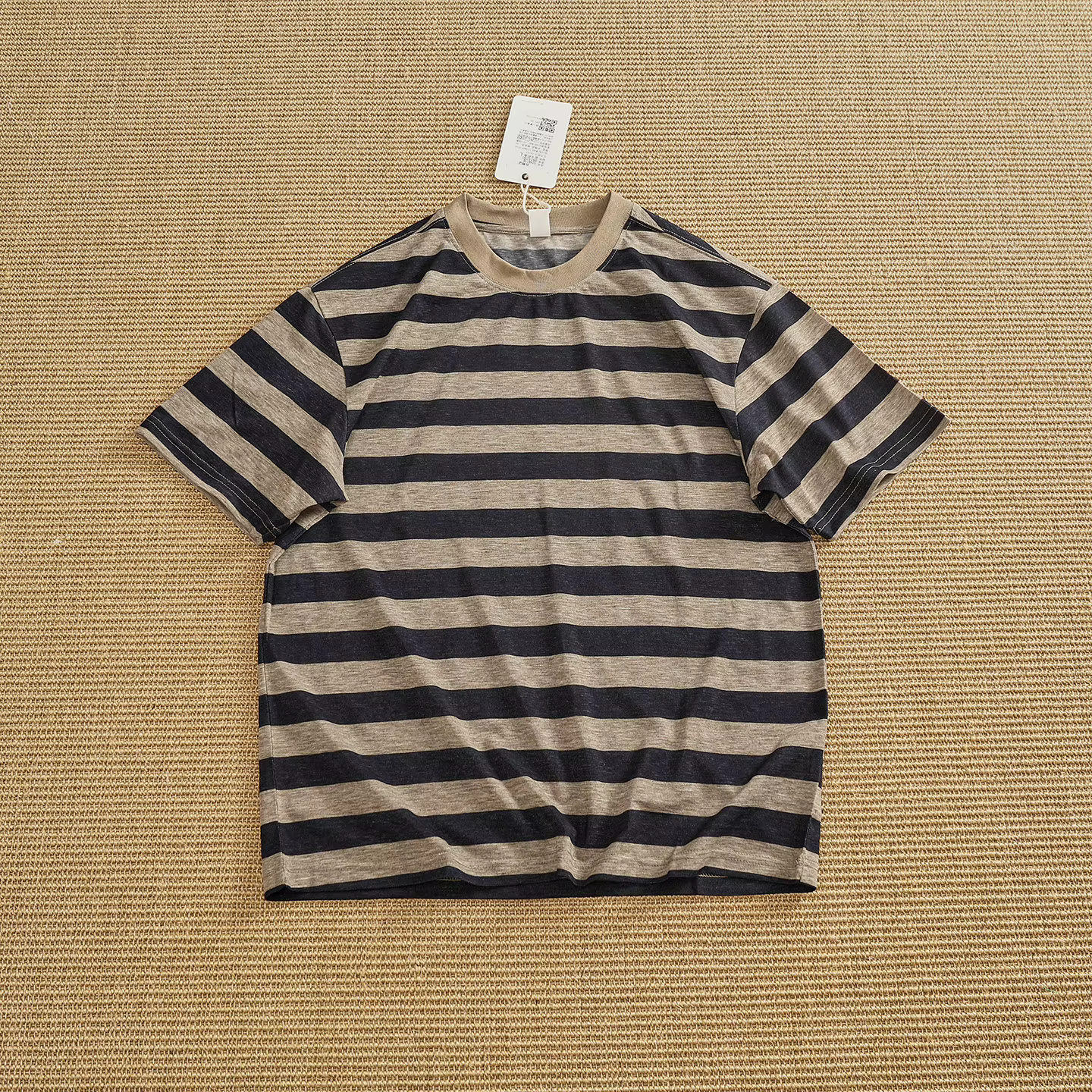T-shirt rayé en Lyocell respirant pour homme, style rétro, à rayures larges contrastées, col rond, décontracté, à manches courtes