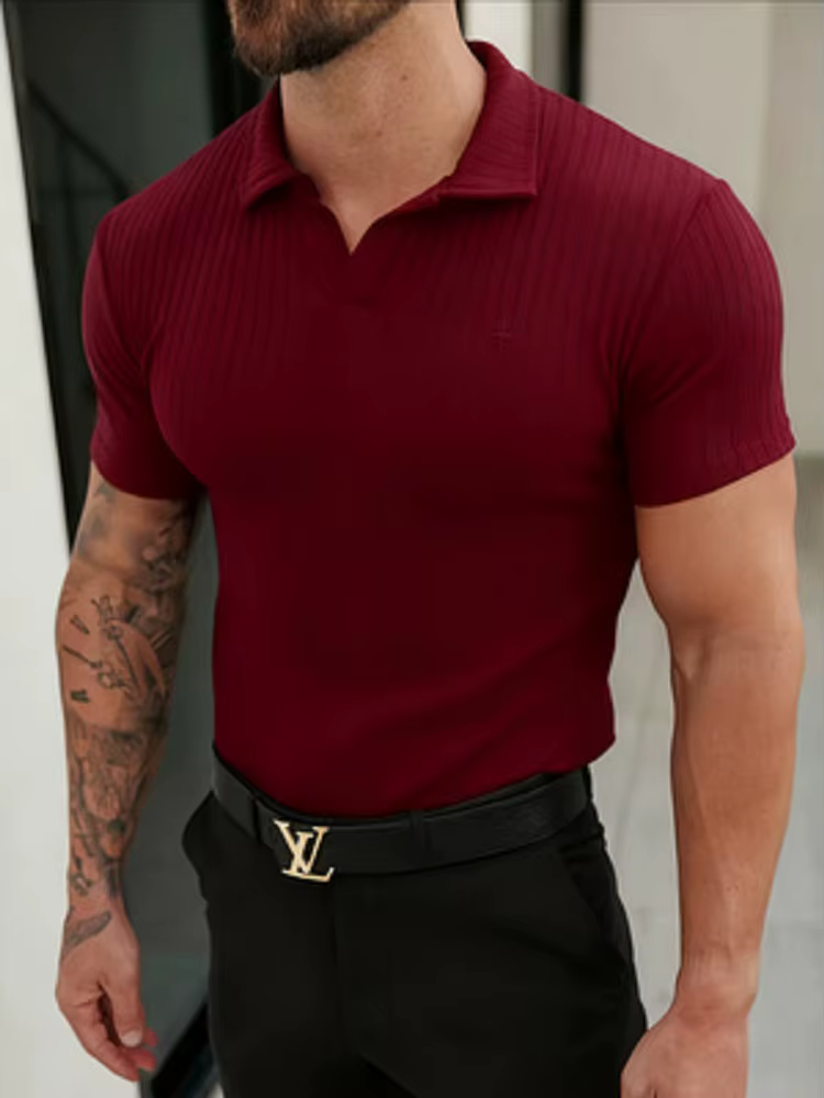 Polo à manches courtes en maille côtelée amincissante pour homme