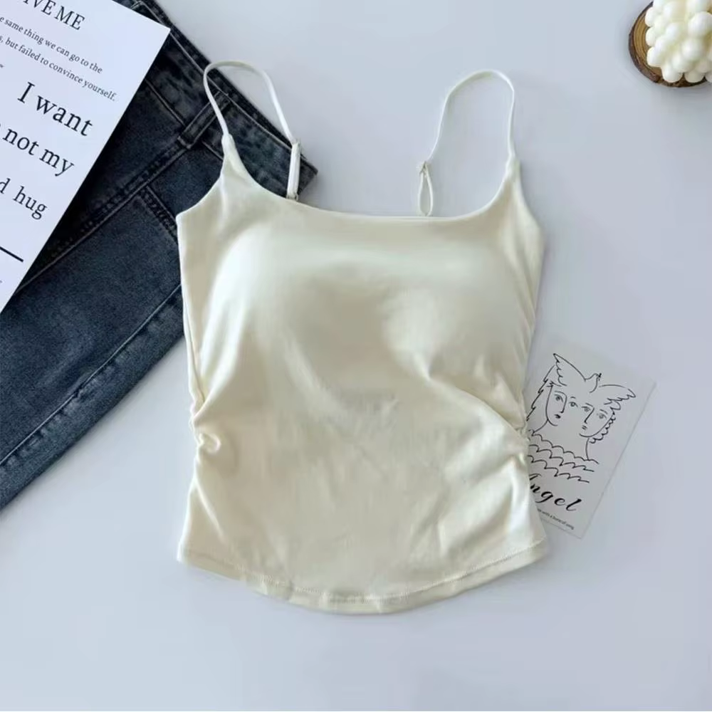 Débardeur femme Slim fronde T-shirt noir blanc couleur Pure bas réservoirs Camisole avec coussin de poitrine Sexy culture hauts haut décontracté