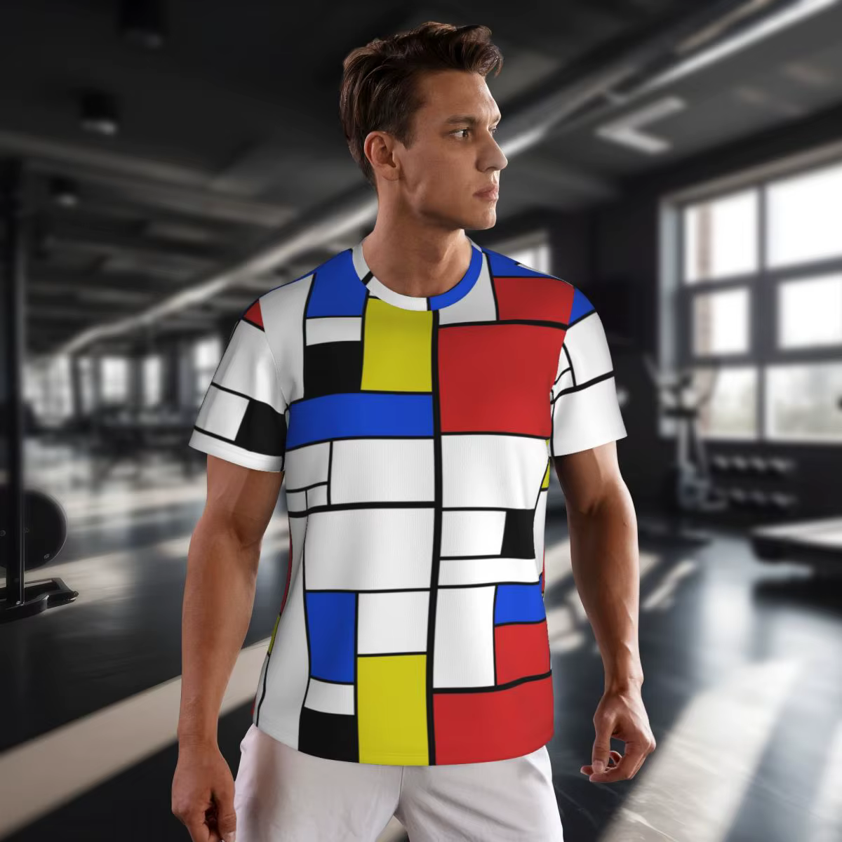Mondrian Line t-shirt hommes coloré Plaid Style de rue course T-Shirts respirant été mode
