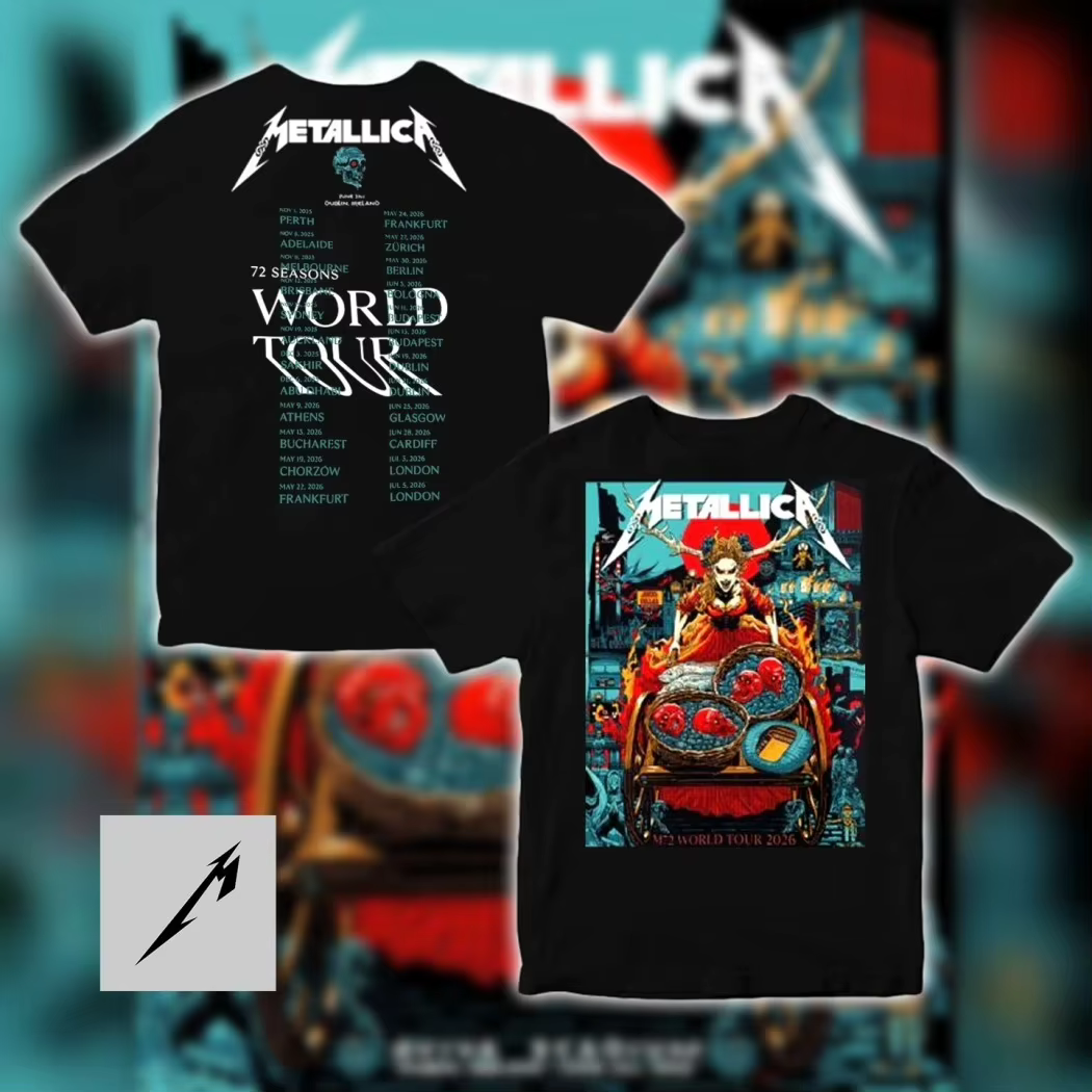 T-shirt graphique en coton Metallica M72 Dublin 2026 72 Seasons Tour Dates Pop Up Merch Band pour hommes et femmes