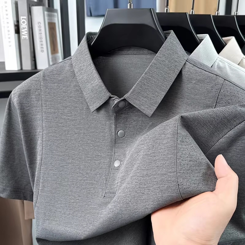 Polo décontracté pour homme en maille respirante et tissu uni
