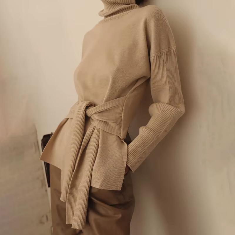 Pull tricoté à col roulé pour femmes