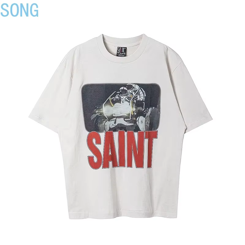 T-shirts amples et oversize Saint 2025 à manches courtes, style rétro, nouveau, noir et blanc, col rond, en coton imprimé, pour hommes et femmes 2026