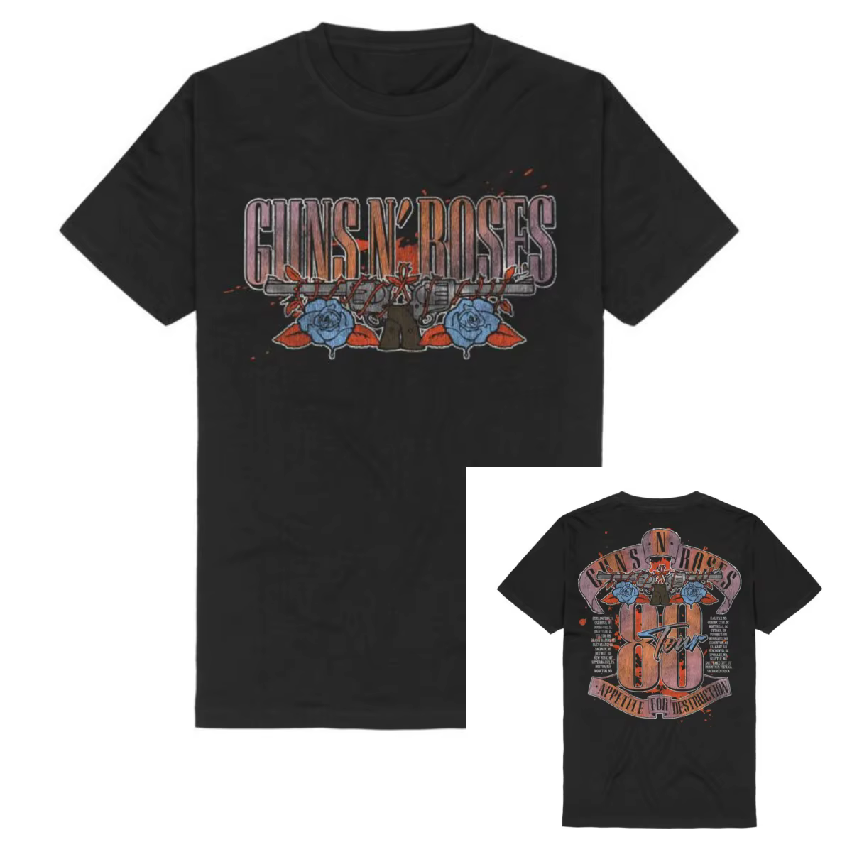 T-shirt rétro Guns N' Roses en coton pour hommes et femmes, Streetwear d'été