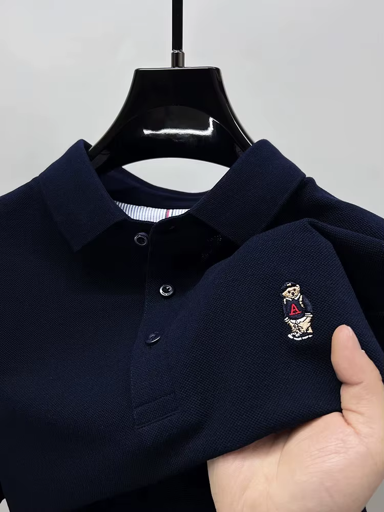 Marque de mode ours en peluche brodé polo à manches courtes haut de gamme 100% pur coton confortable respirant hommes revers T-shirt