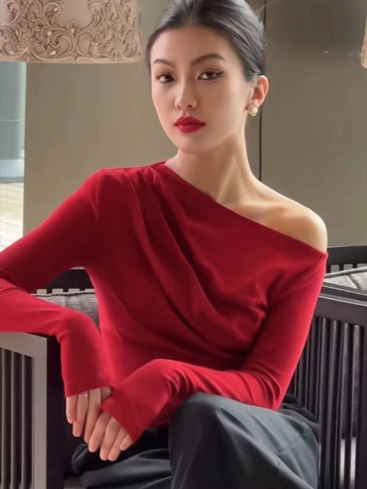 2025 Slim blanc T-shirt noir rouge femme