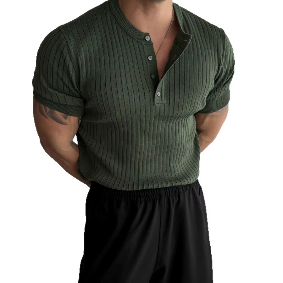T-shirt tricoté à col Henry pour homme