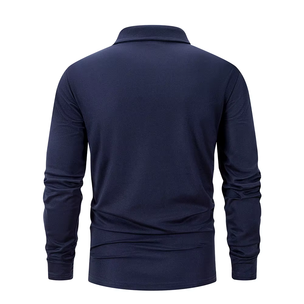 Printemps hommes d'affaires décontracté à manches longues Polo couleur unie à la mode respirant confortable Polos