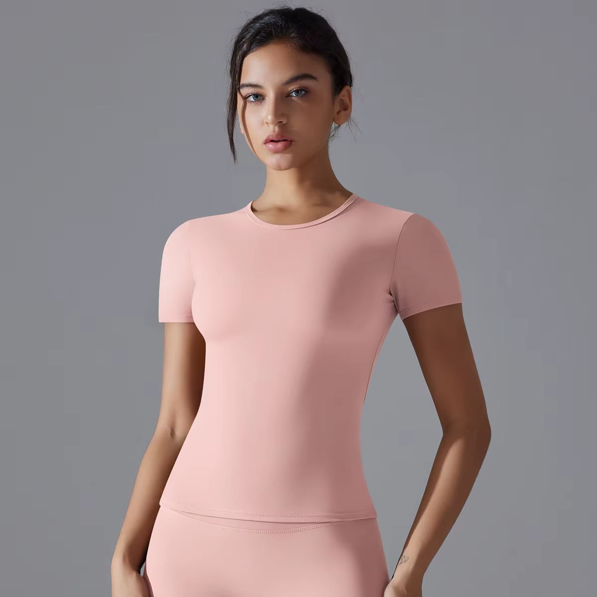 Femmes course sport t-shirt été à manches courtes col rond respirant extensible GYM Yoga mince Fitness haut actif