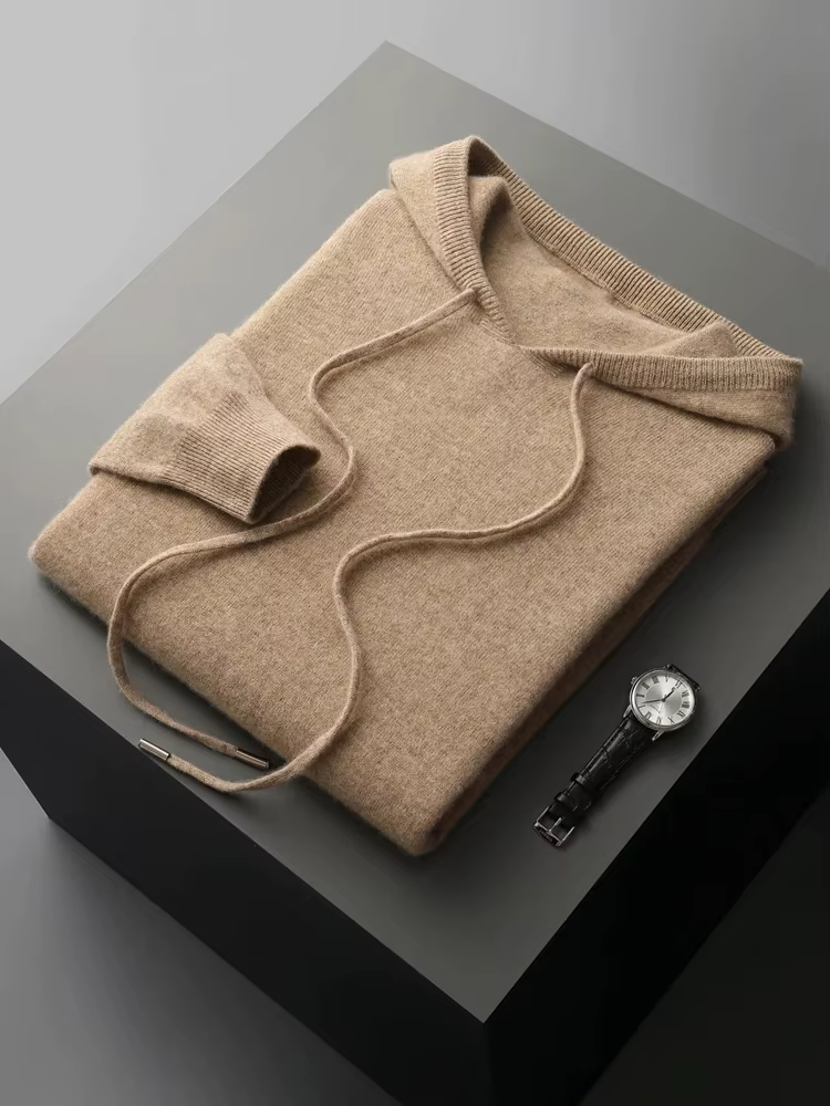 100% laine mérinos haute qualité hommes sweats à capuche printemps automne pull