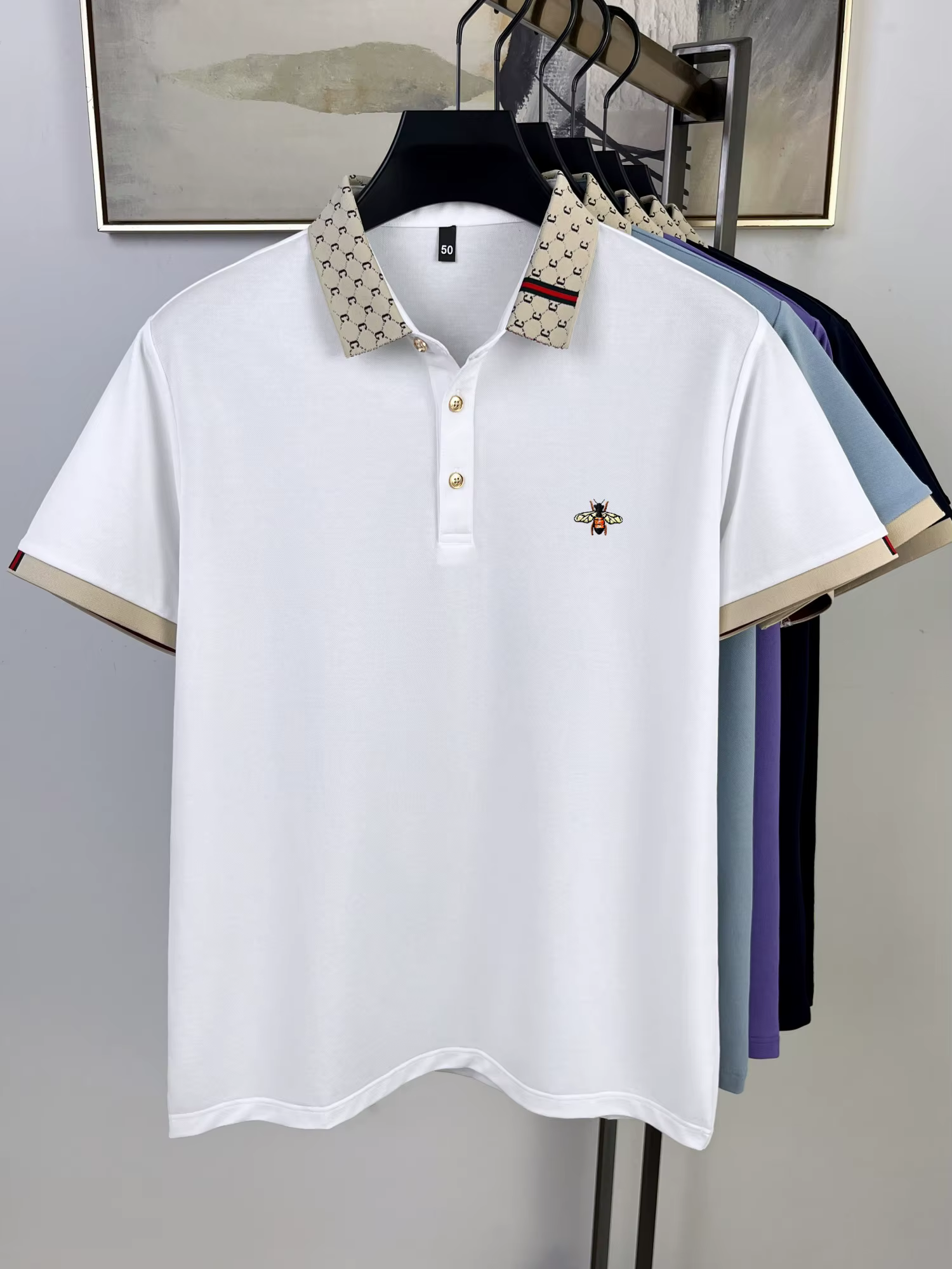 Haute qualité miel abeille brodé à manches courtes hommes polo été nouveau T-shirt marque lettre jacquard revers décontracté haut tendance