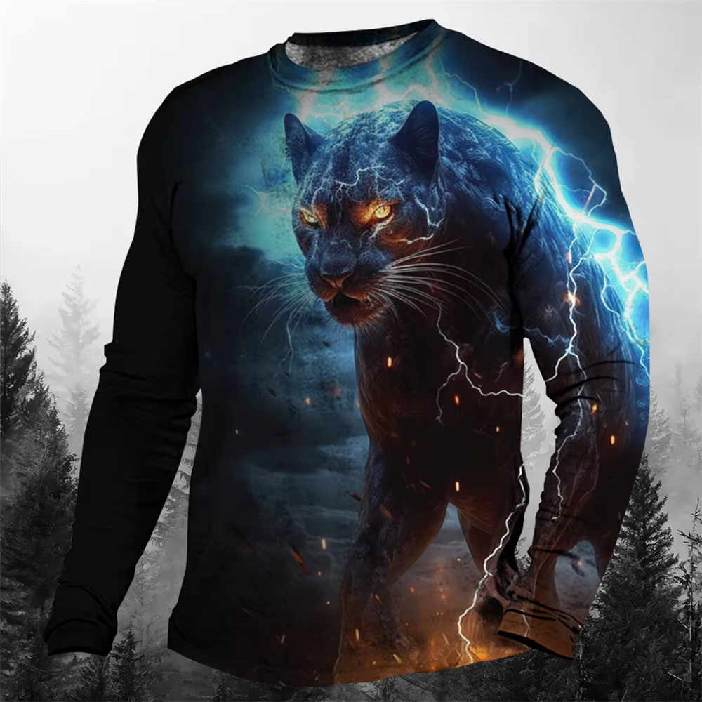 T-shirt à col rond imprimé animal léopard 3D pour hommes