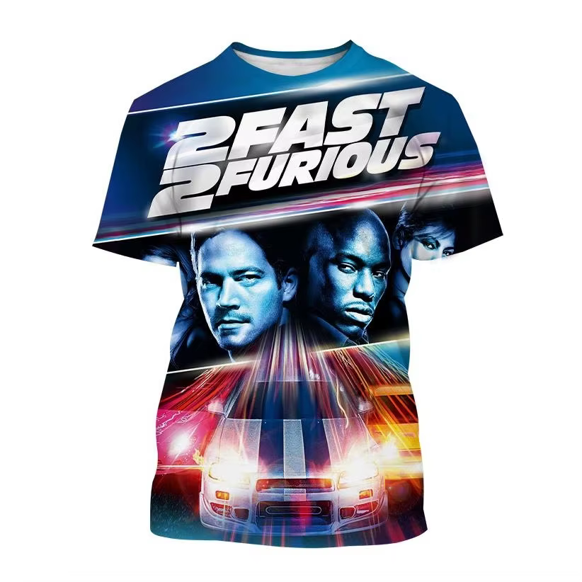 T-shirt à manches courtes imprimé 3D Fast and Furious pour hommes et femmes