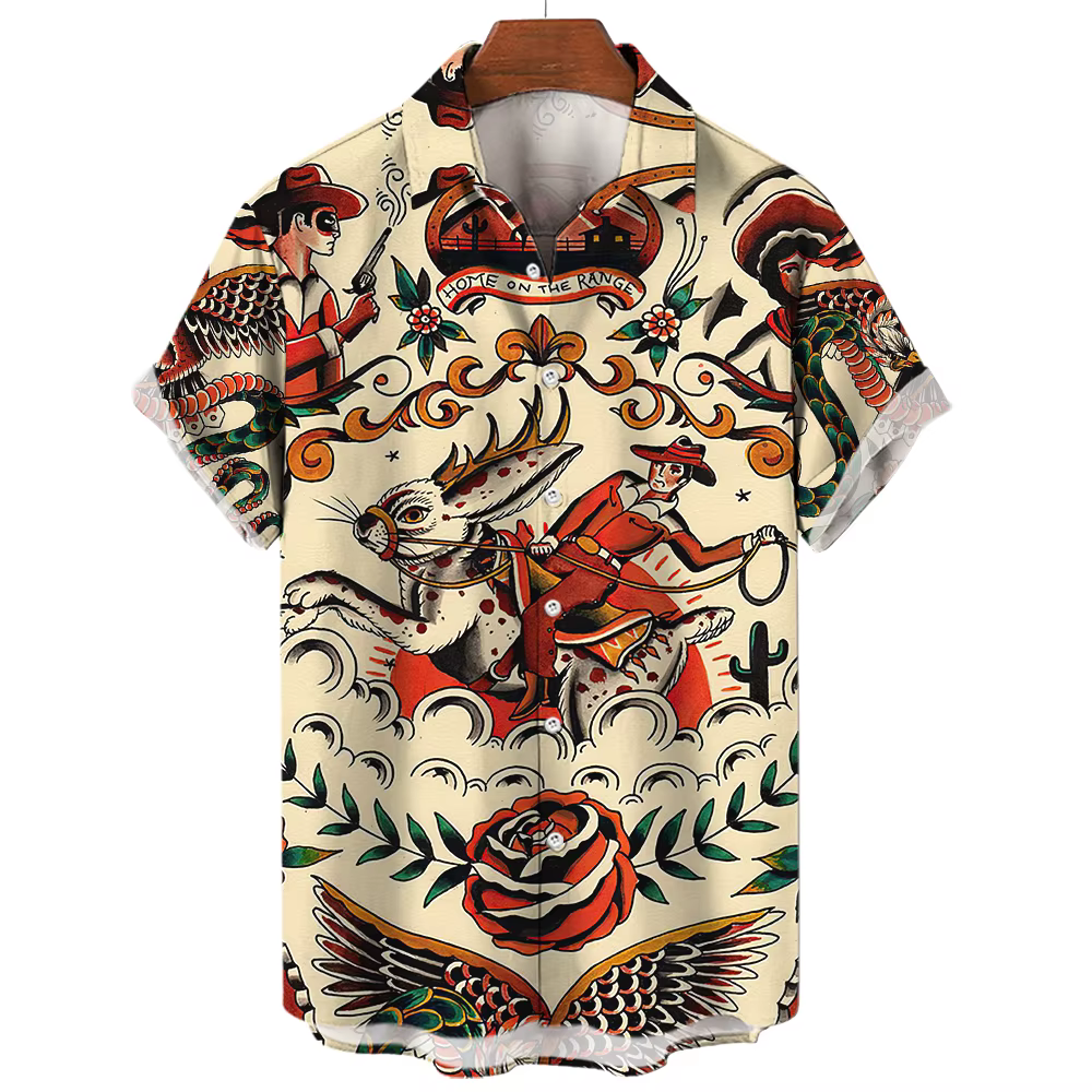 Chemise japonaise à manches courtes pour hommes