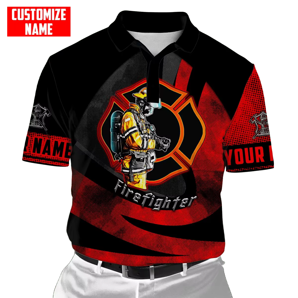 Nom personnalisé pompier 3D partout imprimé mode Polo hommes à manches courtes été T-shirt cadeau