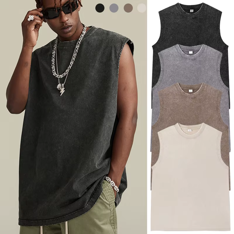 Débardeurs en coton délavé style vintage pour hommes et femmes – Idéaux pour la gym