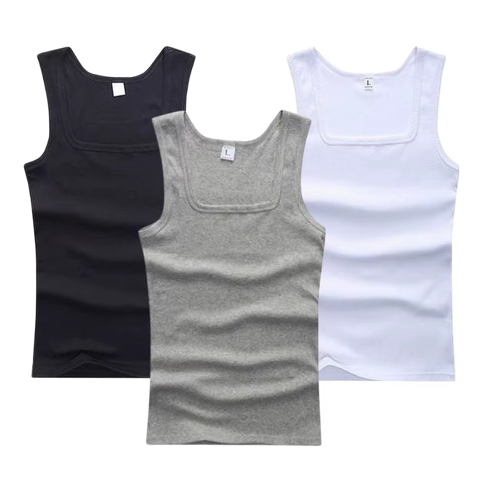 Femmes solide col carré côtelé débardeur Camisole hommes vêtements Singlets basique élastique débardeurs sans manches
