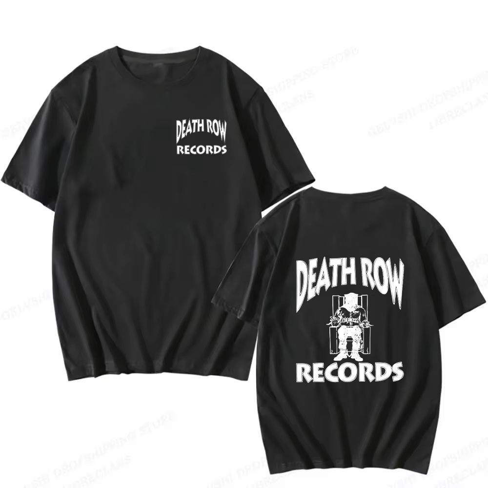 Death Row Records T-shirt graphique pour hommes en coton Hip Hop Streetwear à manches courtes