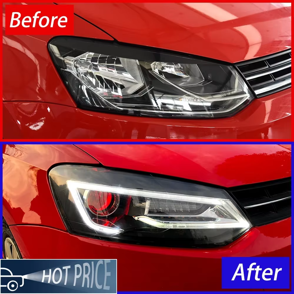 Feux avant de voiture pour VW Polo 2011 – 2017, assemblage de phares automobiles, mise à niveau, Style A5, accessoires d'objectif de projecteur LED, Plug and Play