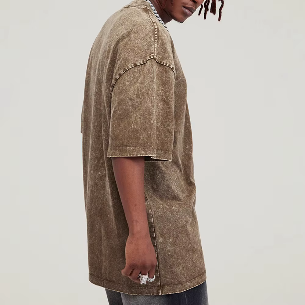 Streetwear lavé en détresse T-shirt pour hommes surdimensionné européen et américain épaules dénudées manches coton femmes t-shirts