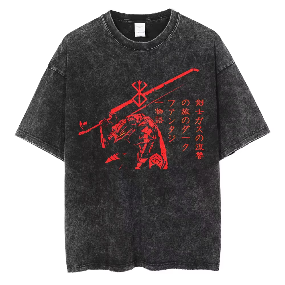 T-shirt Berserk Manga Guts Anime pour hommes et femmes, t-shirt vintage en coton lavé, vêtements décontractés d'été à manches courtes
