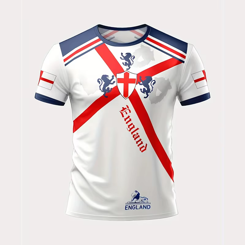 Été Angleterre Drapeau Hommes Football T-shirt 3D Impression Graphique Décontracté Sport Manches Courtes T-shirts En