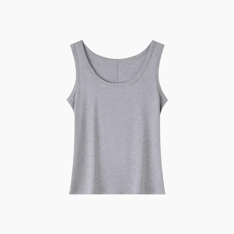 Débardeur Femme Col U en Mélange Tencel et Laine, Coupe Slim, Sans Manches, Couleur Unie, pour Superposition, Camisole Basique d'Été