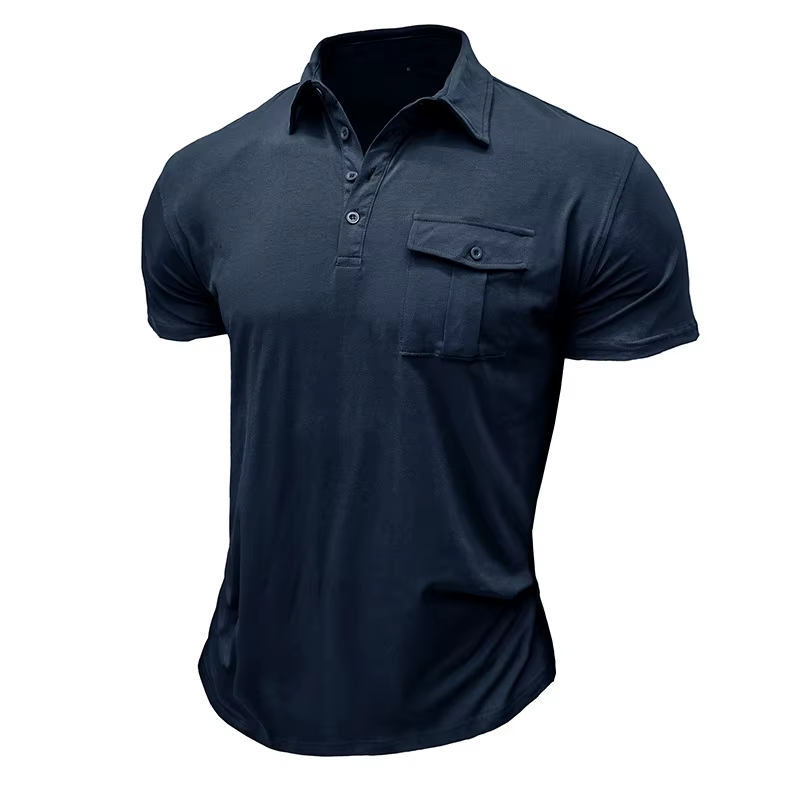 T-shirts bleu marine à manches courtes pour hommes avec poche poitrine