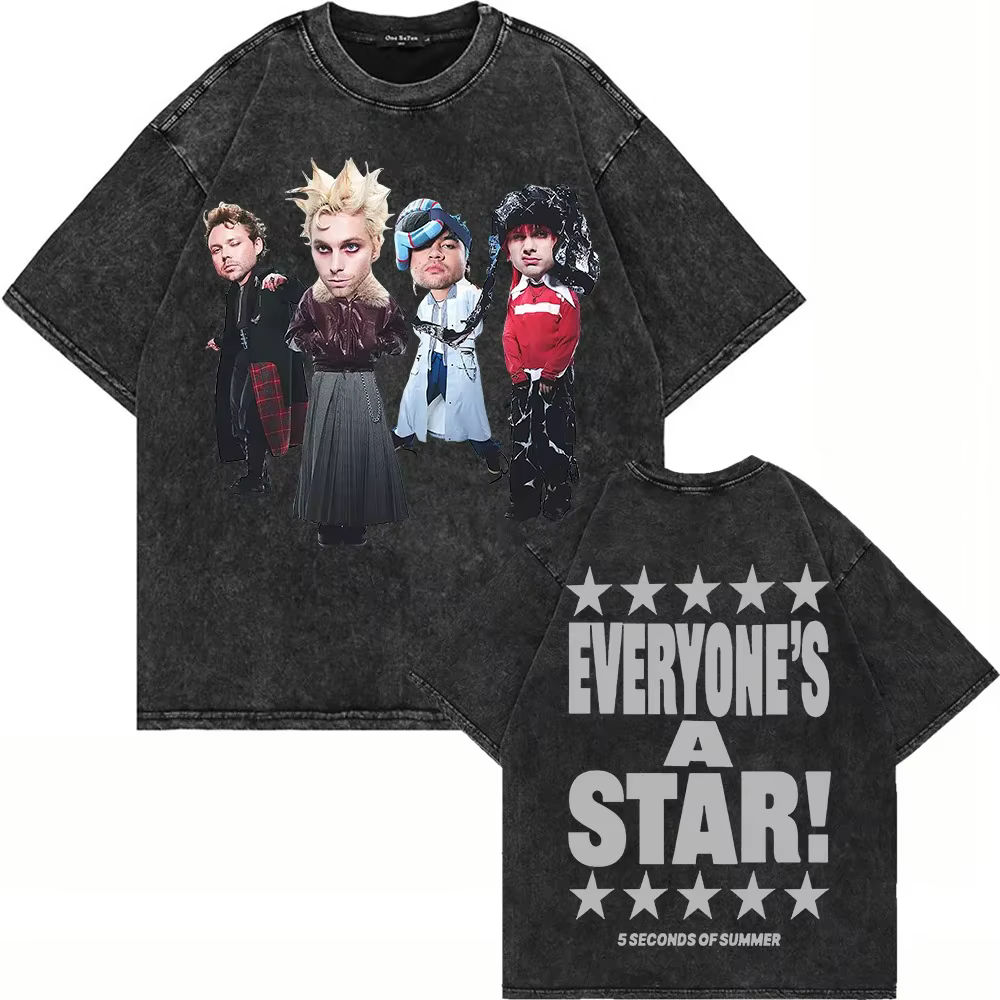 T-shirt oversize délavé 5 Seconds of Summer Everyone's A Star World Tour pour hommes et femmes