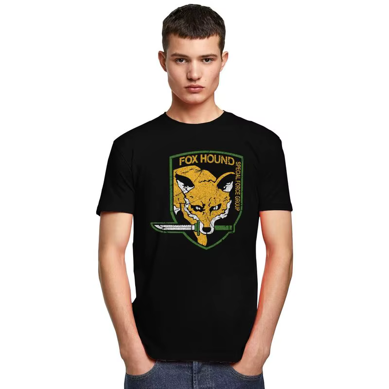 Personnalisé métal Gear solide renard chien T-shirt hommes manches courtes 100% coton