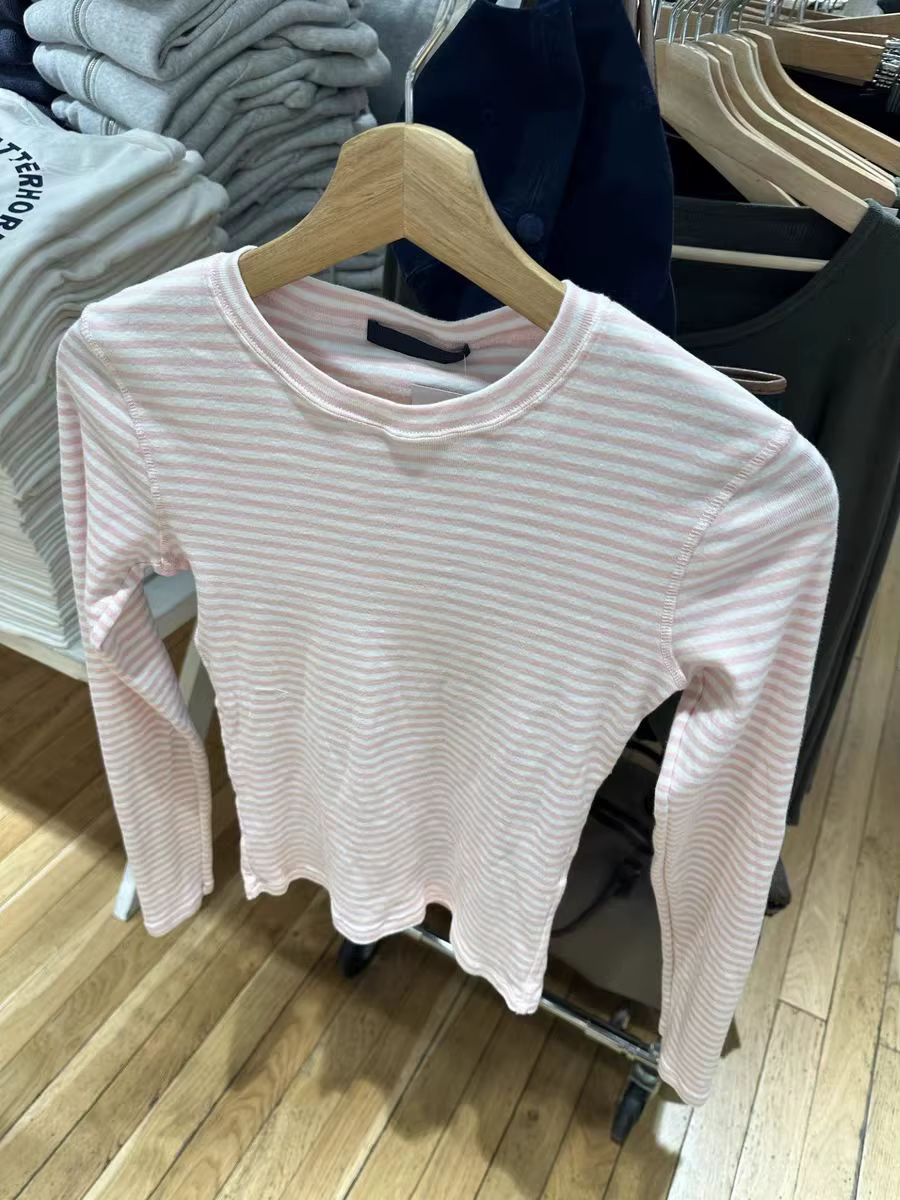 T-shirt à manches longues rayé rose pour femmes