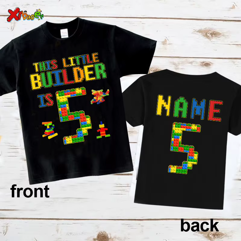 Nom personnalisé chemise d'anniversaire garçon t-shirt enfant en bas âge bébé enfants vêtements blocs de construction