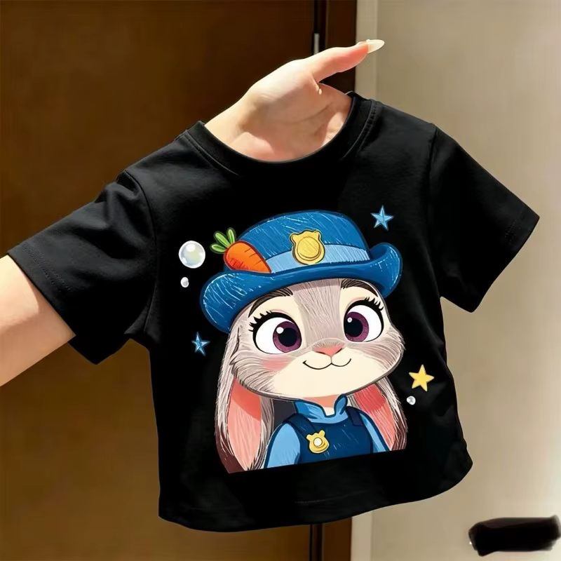 Zootopia Judy Hopps T-shirt pour enfants avec imprimé lapin de dessin animé mignon à manches courtes pour filles