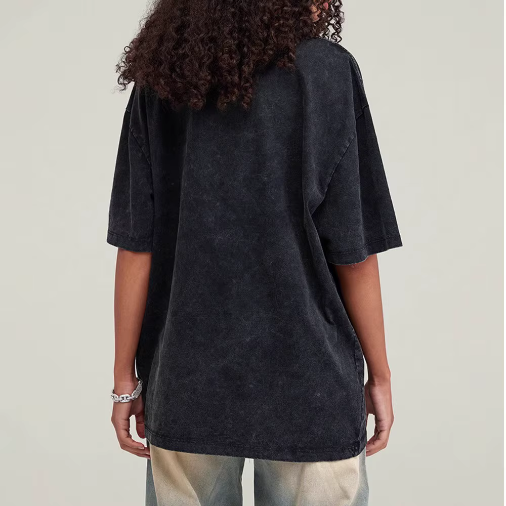 Streetwear lavé en détresse T-shirt pour hommes surdimensionné européen et américain épaules dénudées manches coton femmes t-shirts