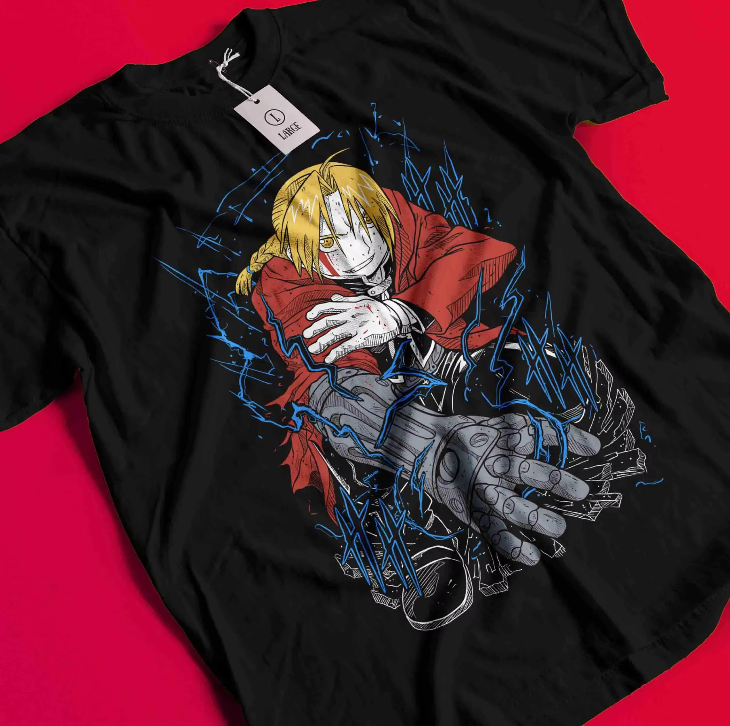 T-shirt classique japonais avec impression graphique de Manga FULLMETAL ALCHEMIST