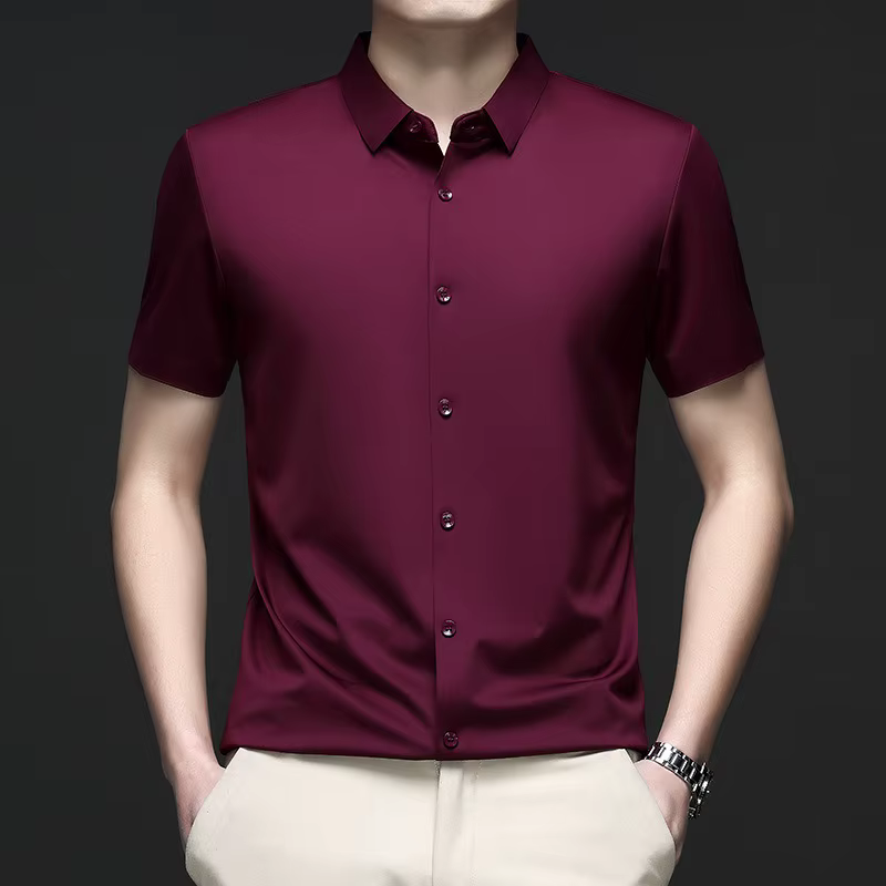 Hommes mûrier soie chemises habillées affaires résistant aux rides sans fer à la mode haut de gamme homme hauts et t-shirts glace Cool chemise vêtements d'été