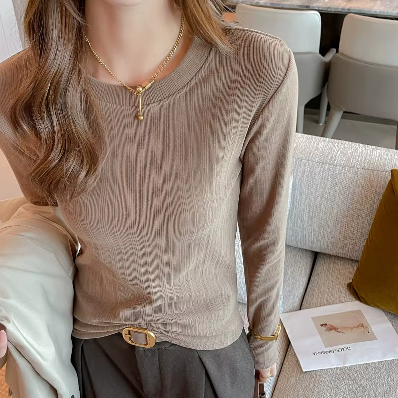 T-shirt à manches longues et col rond pour femme