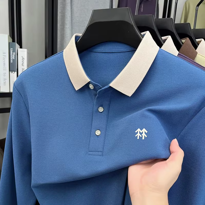 Mode marque de luxe à manches longues polo shirt hommes automne nouvelle tendance badge en relief Design Casual