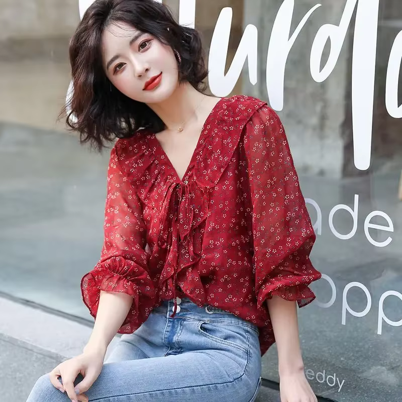 Mousseline de soie femme haut chemises et chemisiers floraux pour femmes nouveau Streetwear été 2025 nouveautés mode élégante Promotion chaude Xxl jeunesse