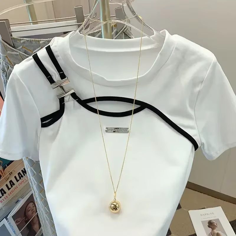 T-shirt à manches courtes en maille ajourée de couleur unie Neploe